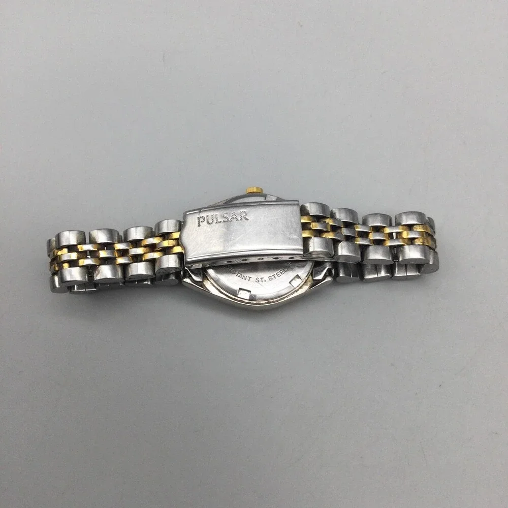 Vintage Pulsar V733-X003 Womens Watch 23mm Two Tone Day Date New Battery 6.25